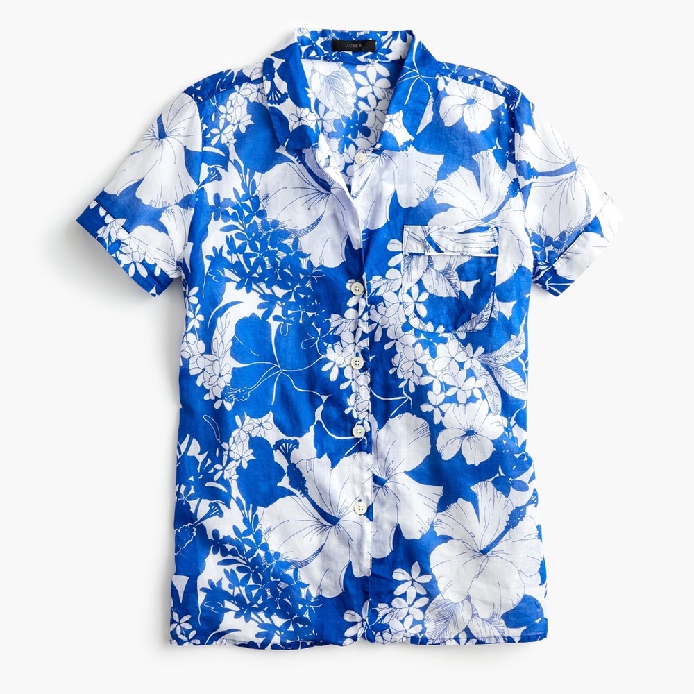 J Crew Short-Sleeve Pajama Top in Blue Floral